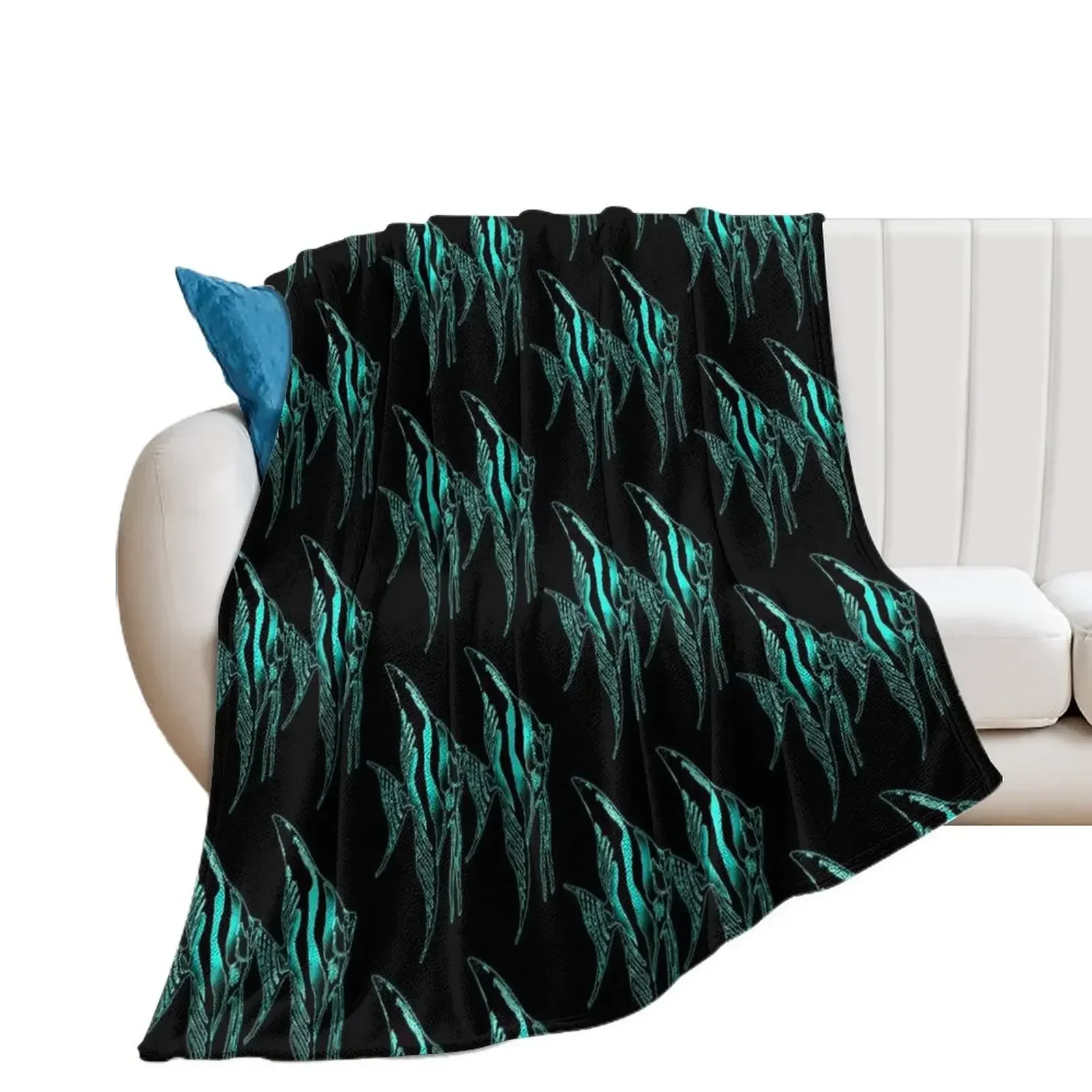 Angelfish blue Logo Pair in Black background Throw Blanket wednesday Furrys Luxury Thicken Blankets