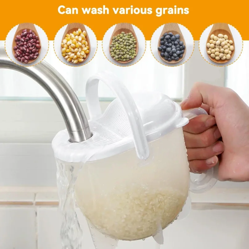 400ml Rice Washer Strainer Bowl with Handle, for Rice Washing Bowl Needs and Rice Rinser Strainer Use with Beans, Pasta & Fruits