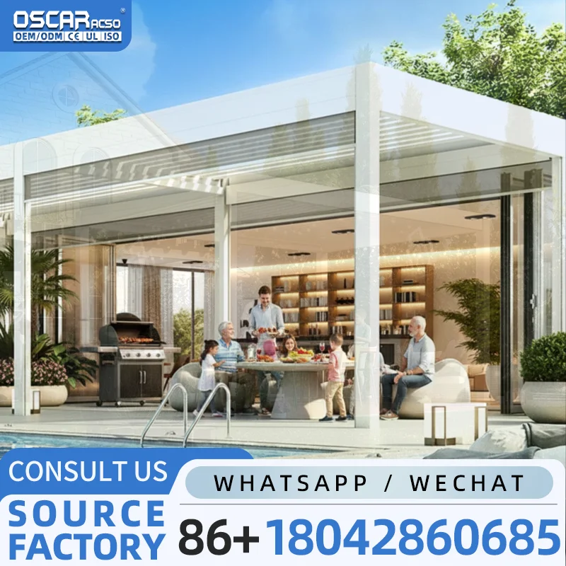 3x3m 3x4m 4x6m Freestanding Detached Patio Carport Pergola with Rain Sensor for Backyard Barbeque Space pergola
