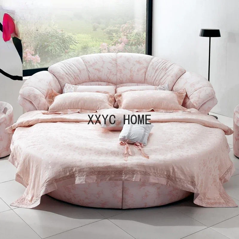 

Кожаная круглая кровать 1,8 м Двуспальная кожаная мягкая кровать Кровать принцессы