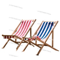 Beach Folding Solid Wood Recliner Canvas Lunch Break Chair Armchair Simple Outdoor Portable Escort Lazy