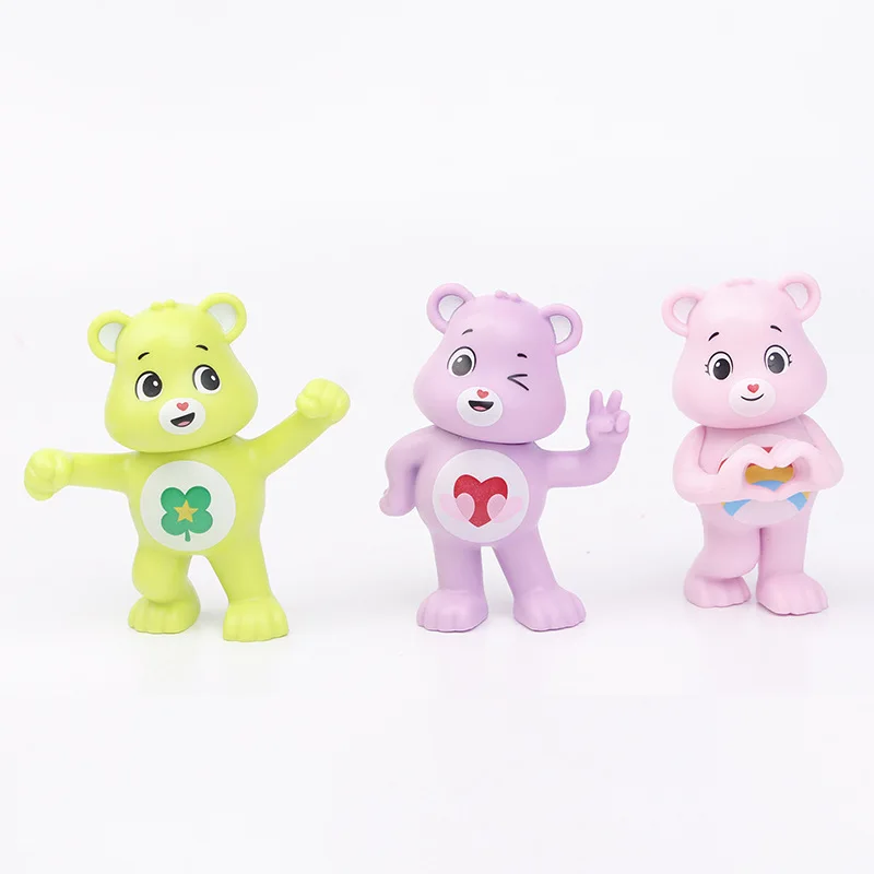 Anime Love Rainbow Bear 6-Piece Figure Collection: Colorful Little Bear Plush Doll Ornament, a Gift for Children