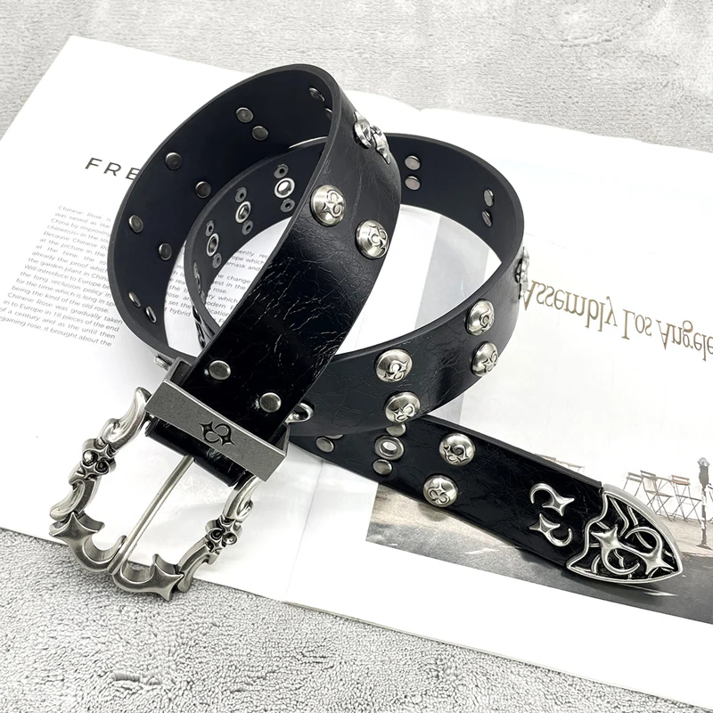 NEW High-end Leather Belt Heavy Metal Rivet Punk Belts For Men Rock Stud Cowboy Belt Gothic Accessories Luxury Brands Waistband image 6