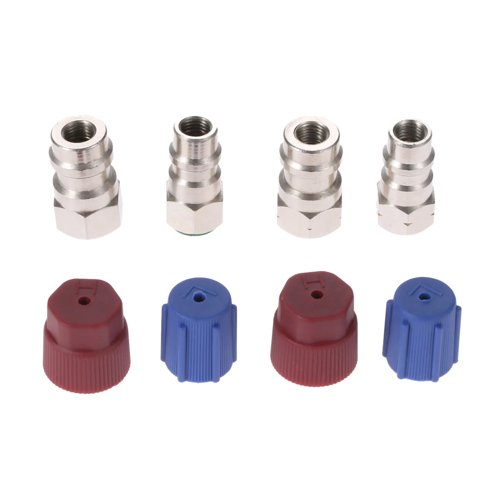 8Pcs/kit R12 to R134A High/Low Fitting Port Valve 1/4”SAE to 7/16”-20 UNF Conversion Adapter for Air Conditioner Refrigerant