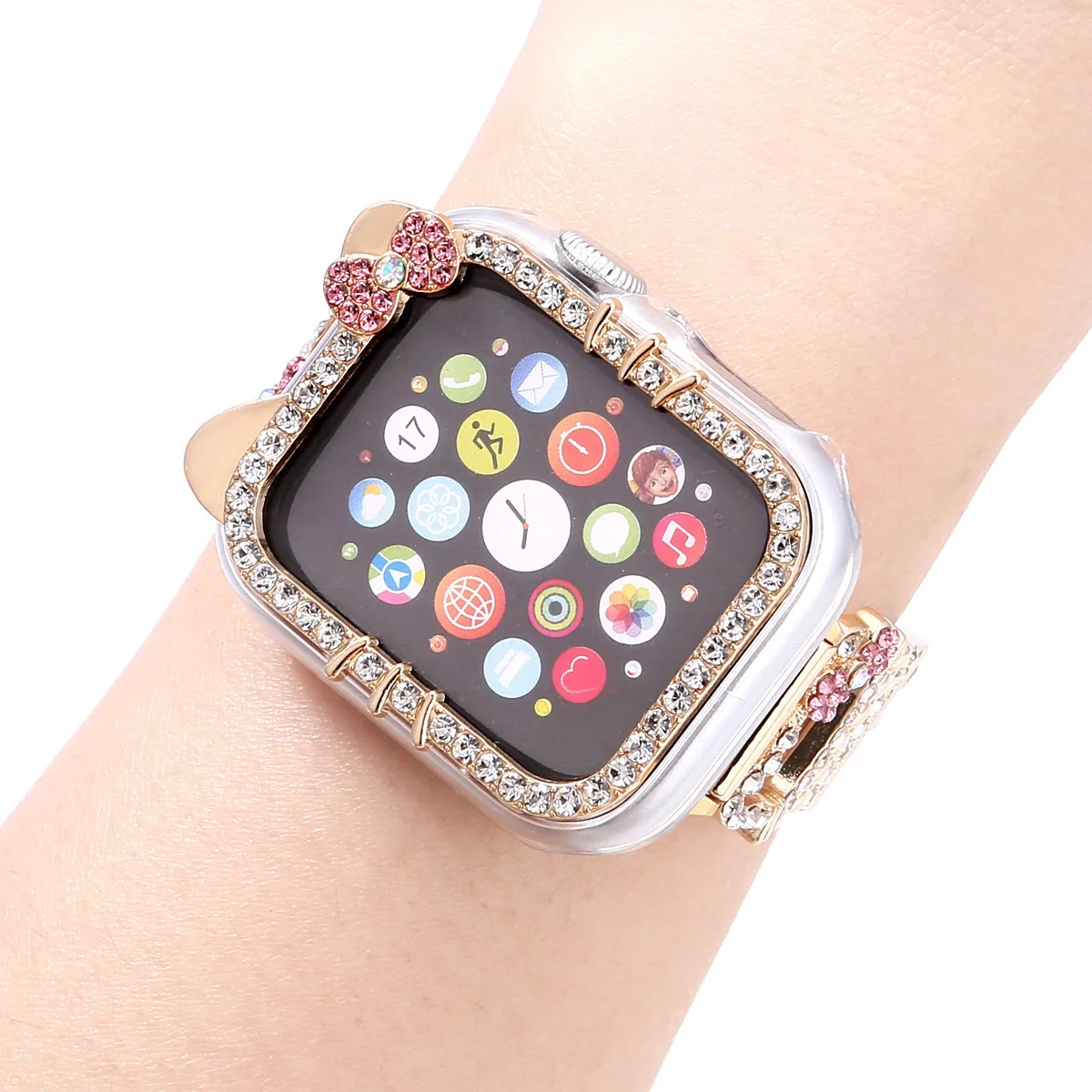 Hello Kitty Kawaii with Drill 38/40/41Mm Watch Strap Cartoon Girl's Heart Suitable Iwatch 42/44/45/49Mm Watch Case Birthday Gift