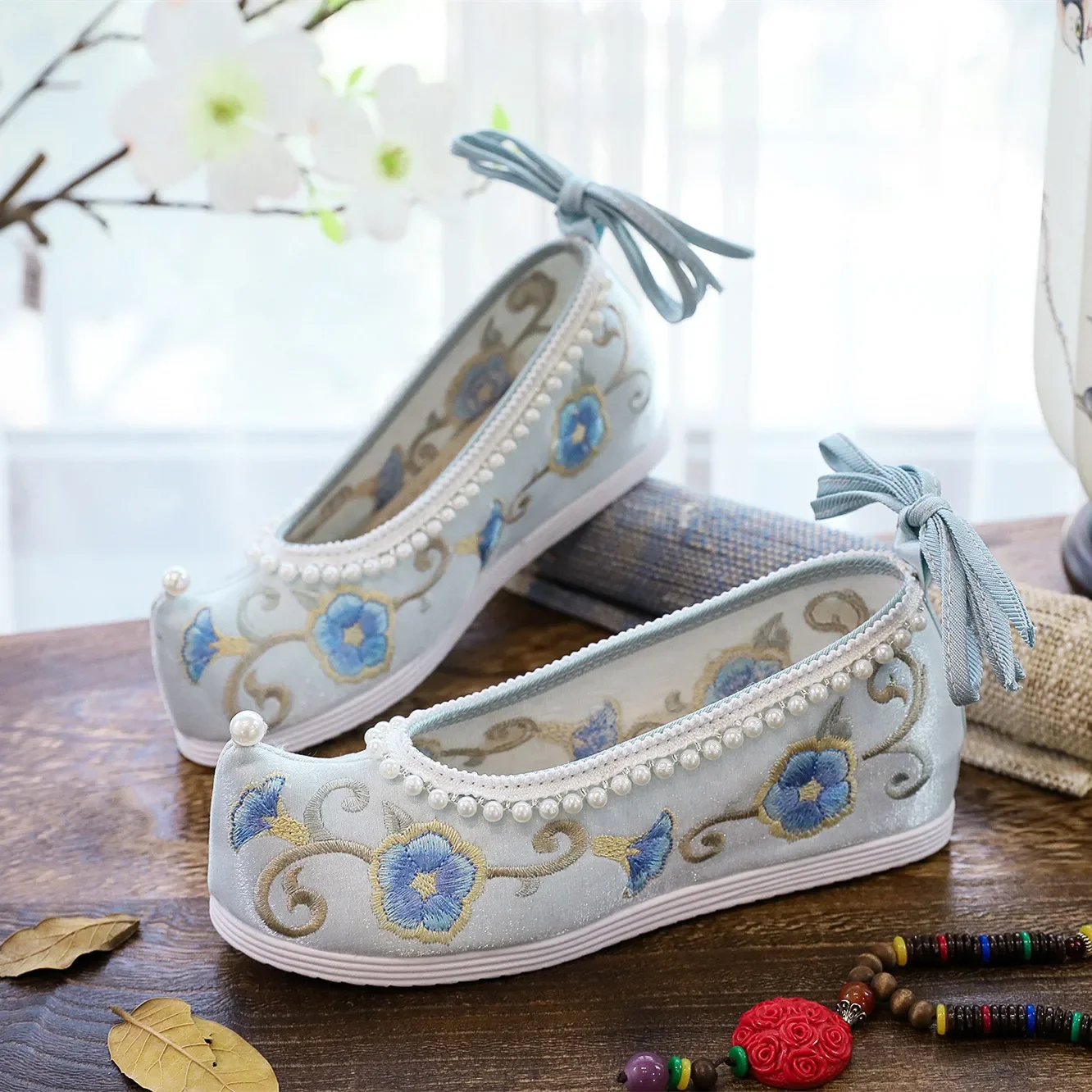 Zapatos Hanfu antiguos originales, zapatos antiguos con bordado rojo de tiro alto para mujer, zapatos de plataforma