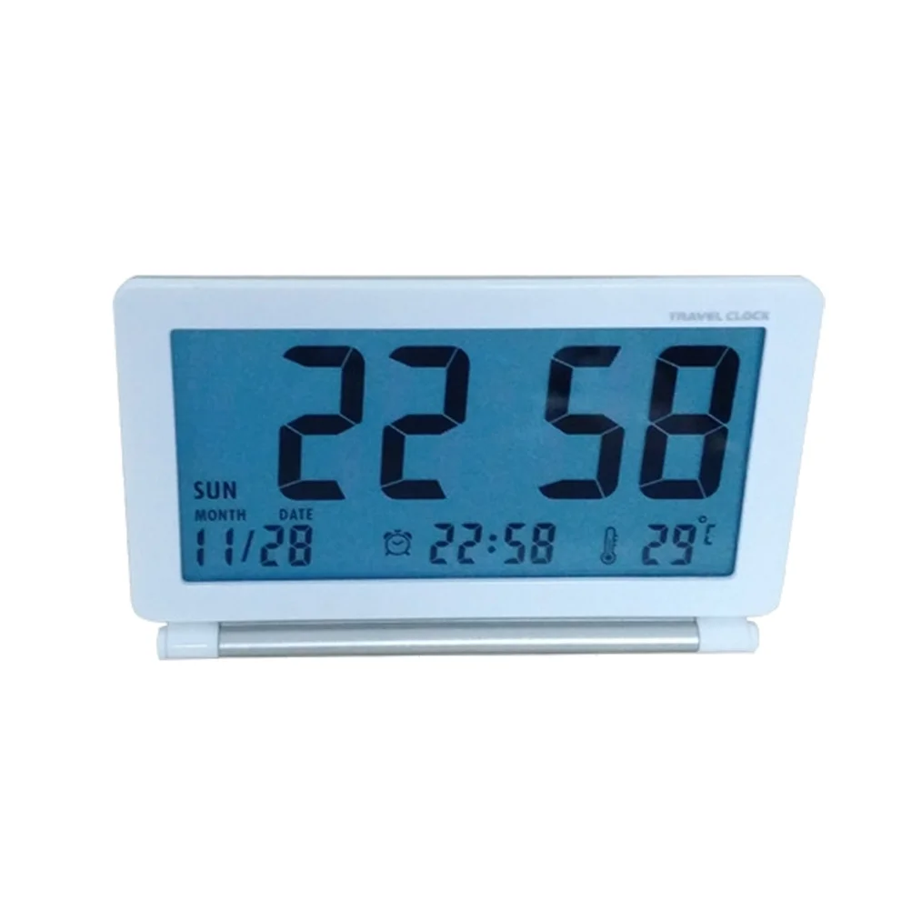 

Electronic Desk Clock Large Lcd Digital Alarm With Date Week Time Temperature 12/24H Silent Foldable Travel Clock Portable