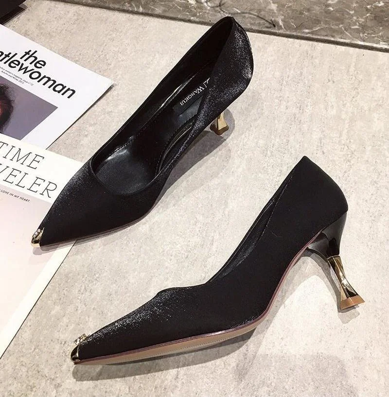 Women's Shoes Spring 2022 New Korean Style High Heels Stiletto Shallow Mouth Professional Working Women High Heels Single Shoes