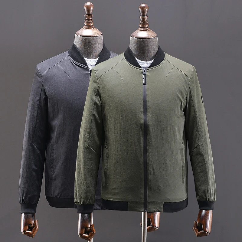 

Youth Men's Baseball Collar Jaet Slim Fit Basic Sle Long Sve Pure Color Outerwear for Autumn Faion Urban Wear