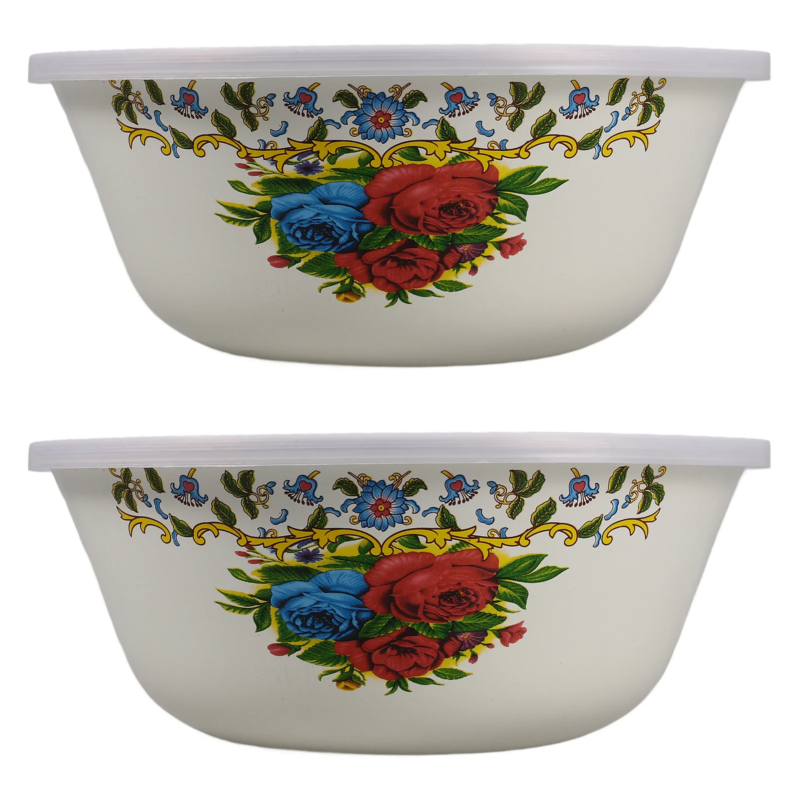 

2pcs Enamel Storage Retro Vintage Food Basin Kitchen Enameled Mixing Bowl Household Decorative Bowl Lard Container