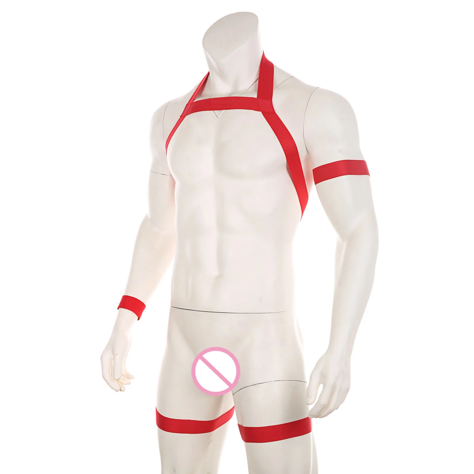 Men Body Chest Harness Man Sexy Bondage Lingerie Fetish Halter Neck BDSM Elastic Shoulder Straps with Armband Leg Ring Costume