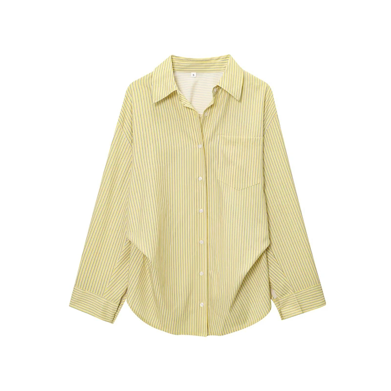 

YENKYE 2025 Women Striped Loose Shirt Long Sleeve Lapel Collar Front Button Casual Autumn Blouse Streetwear roupas feminina