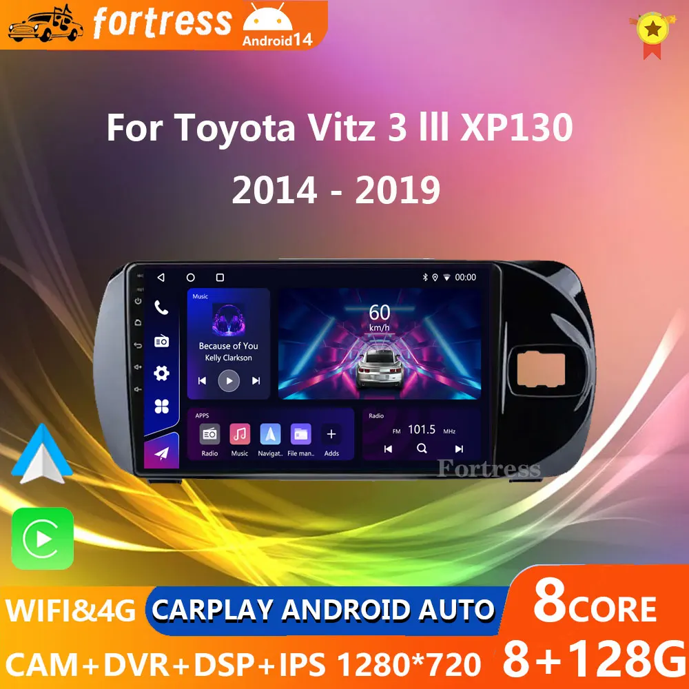 Android 13 Carplay For Toyota Vitz 3 XP130 2014 2015 2016 2017 2018 2019 Car Radio Multimedia Video Player Navigation GPS Stereo