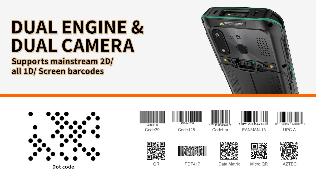 ZXY Henex PDA H5 Android Terminal PDA portátil Escáner de código de barras 2D Interfaz USB Fuente de luz CMOS para escaneo manual Stock usado