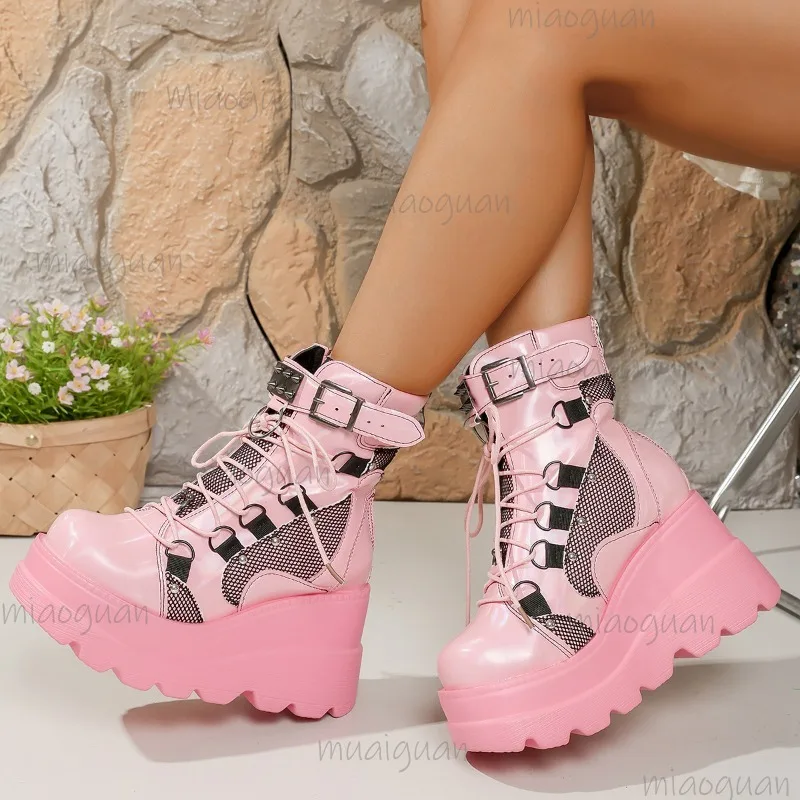 

Женские ботильоны на платформе, уличные короткие ботинки на массивном высоком каблуке, размер 35–43, удобные ботильоны, увеличивающие рост, Botas Mujer