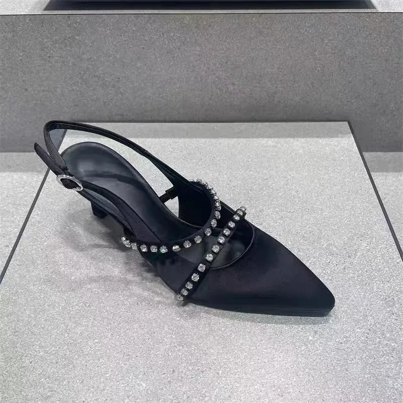 

New Women's Shoes Exquisite Rhinestone High Heeled Sandals French Style Pointed Tip Casual Shoes Designer Shoes Sandalias Mujer