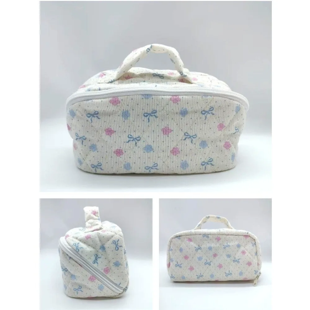 New Corduroy Cosmetic Bag Bow Print Large Capacity Makeup Organizer Portable Multi-Compartment Travel Toiletry Bag