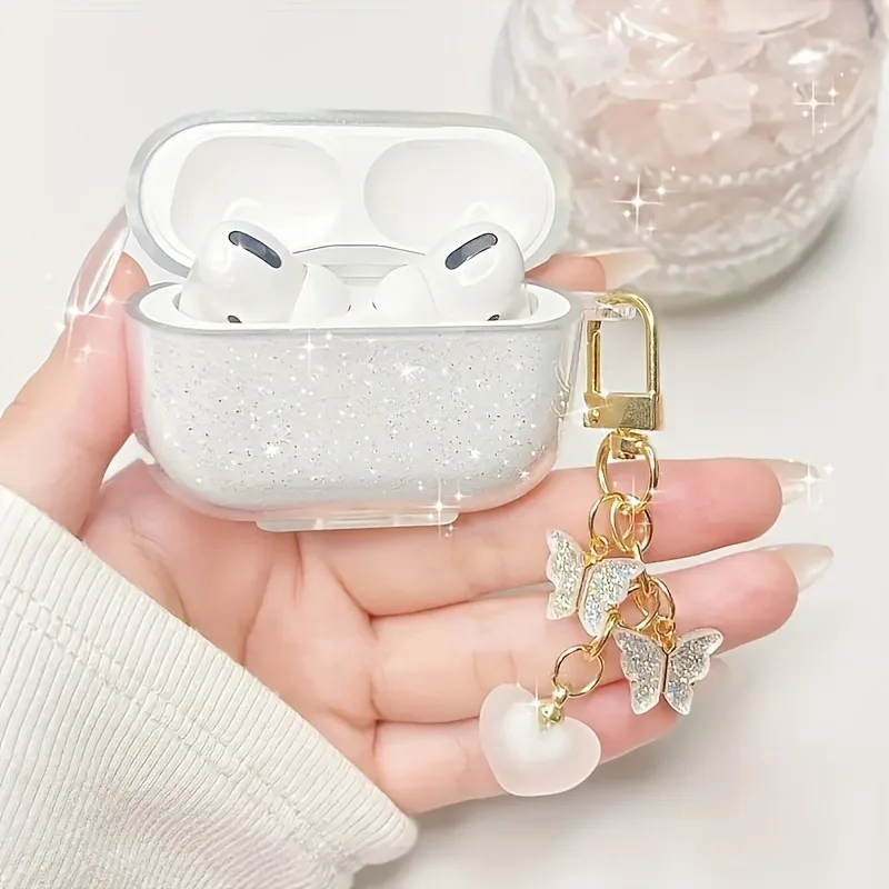 

Bling Glitter Soft TPU Case For Airpods Pro/Pro2 With Heart Butterfly Pendant Case For Airpods 4/3 Earphone Protective Cover