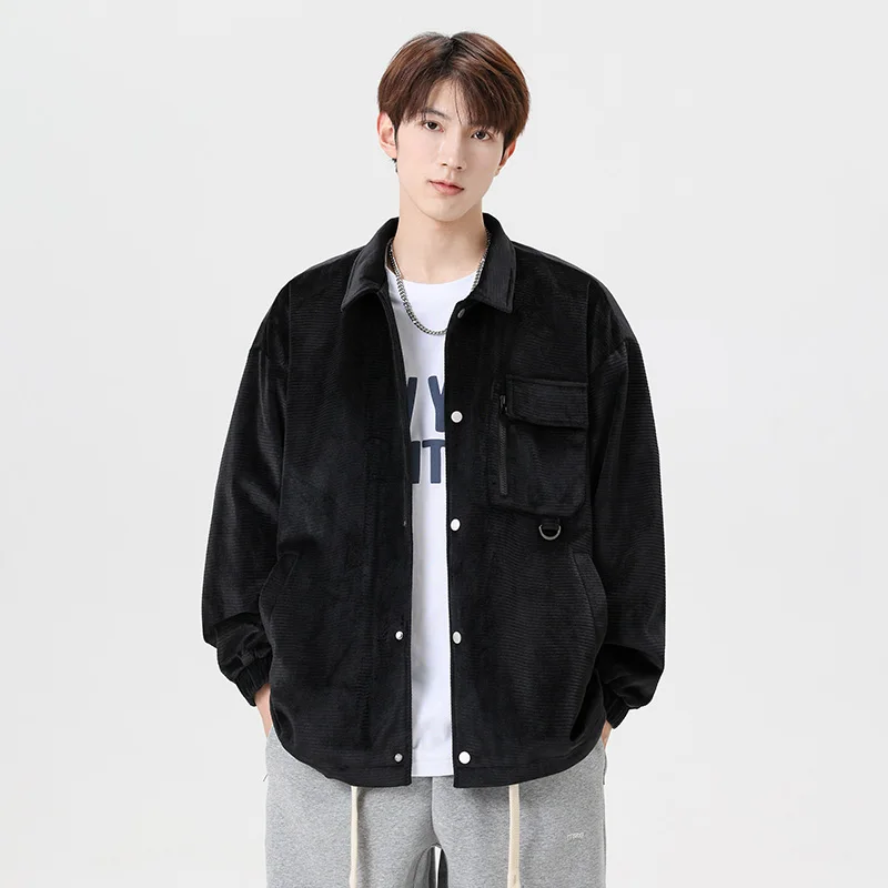 Korean Sportswear Jacket 2024 Men Hip Hop Streetwear Coat Corduroy Jacket Fashion Harajuku Thin Coats Sports Black White Brown