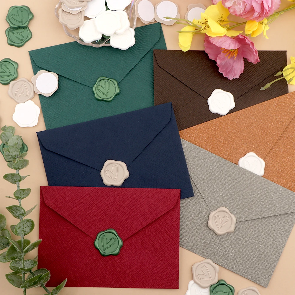 50pcs Heart Wax Seal Stickers, Envelope Seals Self Adhesive Stickers for Wedding Party Birthday Christmas(Green, Beige, White)