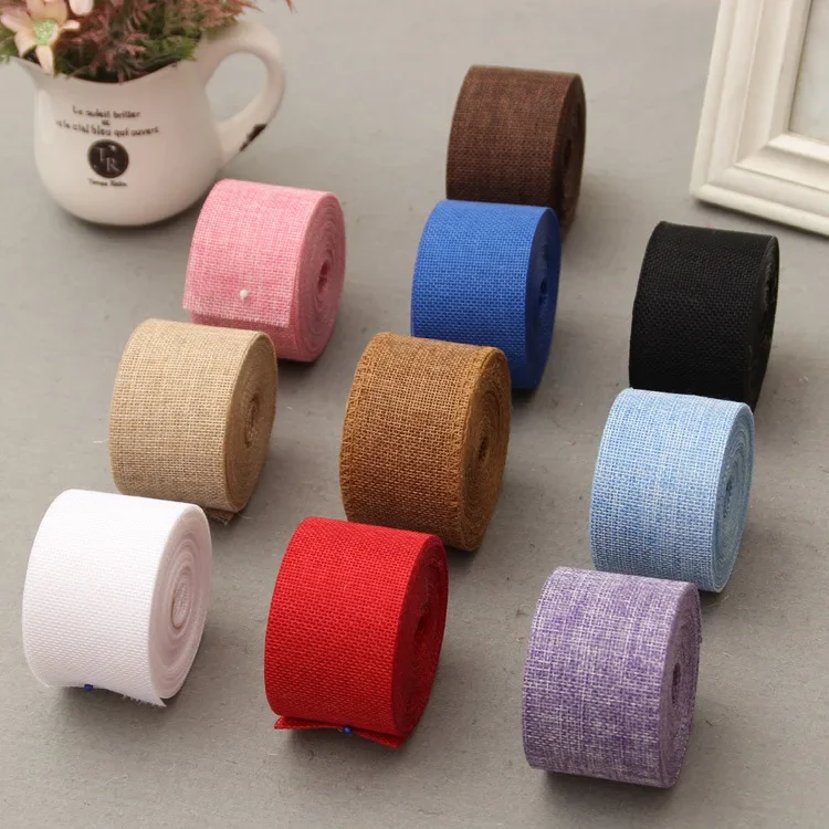 10M DIY Rustic Jute Ribbon Colorful Woven Linen Ribbon Burlap Crafts Vintage Rustic Wedding Ribbon Gift Warrping Christmas Decor