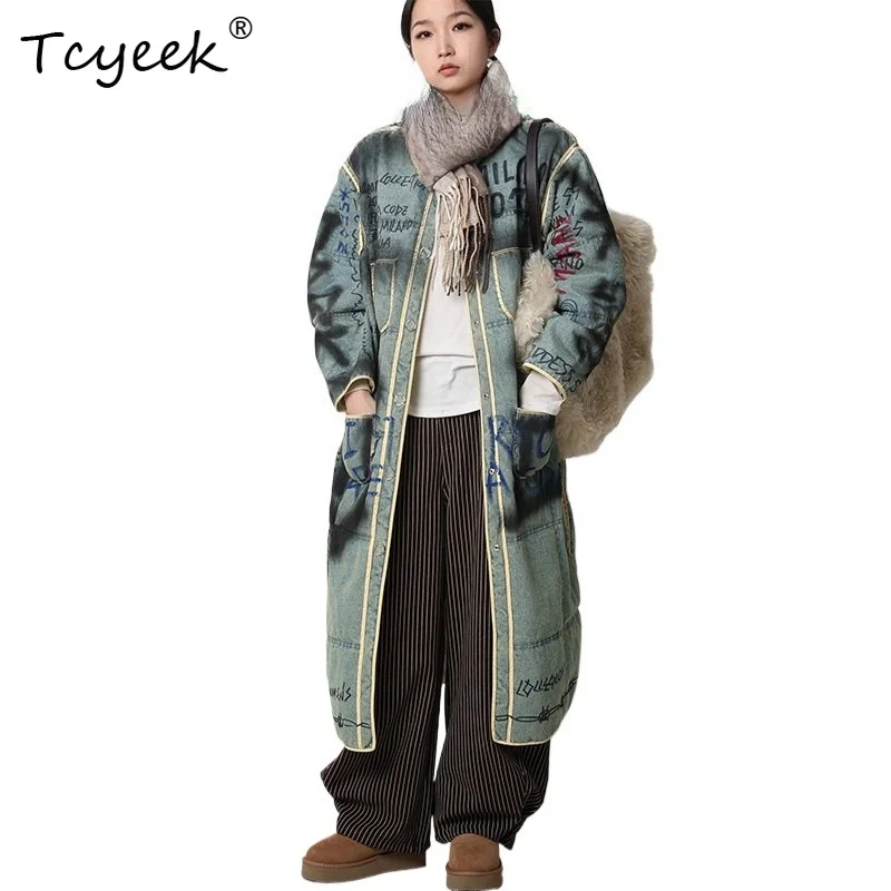 Tcyeek 90% White Goose Down Coat high quality Warm Women's Winter Clothing Long Coats Fashion Clothes Denim Jackets Джинсовки