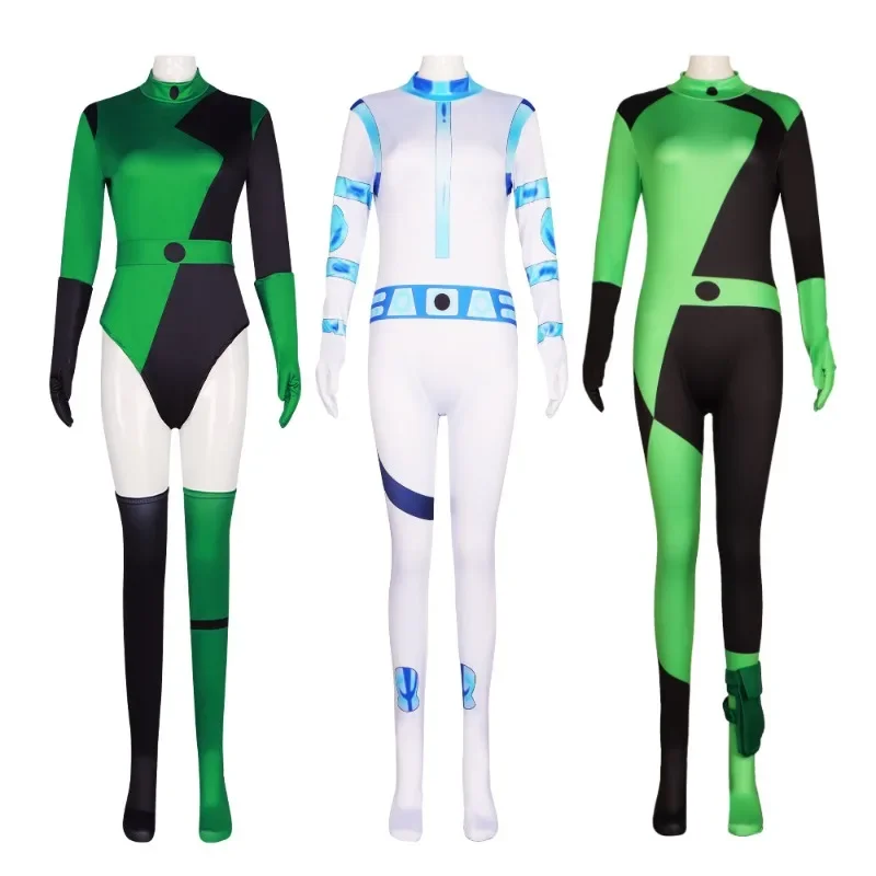 2025 New Shego Costume Bodysuit for Female Kim Possible Cosplay Outfits Zipper Halloween Elastic Spandex Jumpsuit Adult Size AA