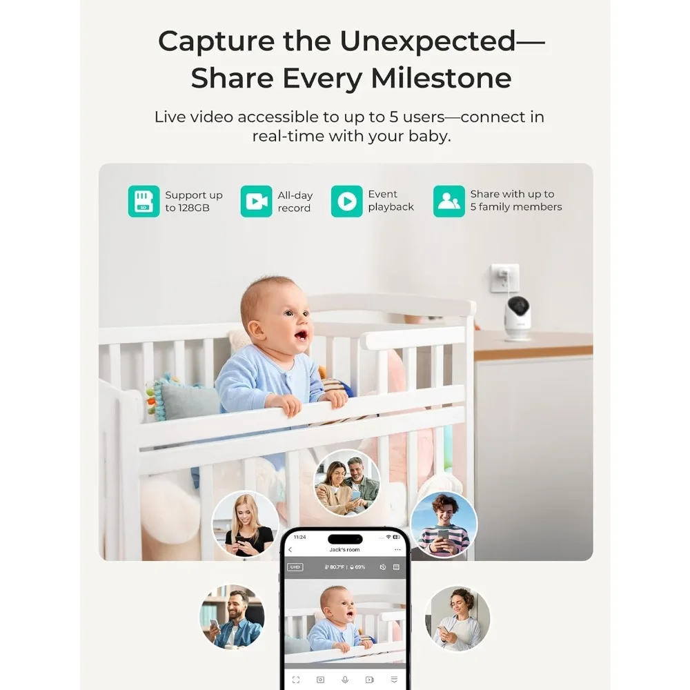 VistaView Lite Smart WiFi Baby Monitor with 2 Cameras- 4” 720P Split Screen & 1080P Camera App Control, Motion Alerts, Night Vis