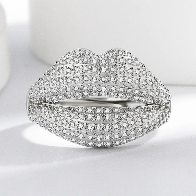 

Кольцо из стерлингового серебра 925 пробы с бриллиантами в форме губ, женское модное простое ювелирное изделие на день рождения, годовщину свадьбы, подарок