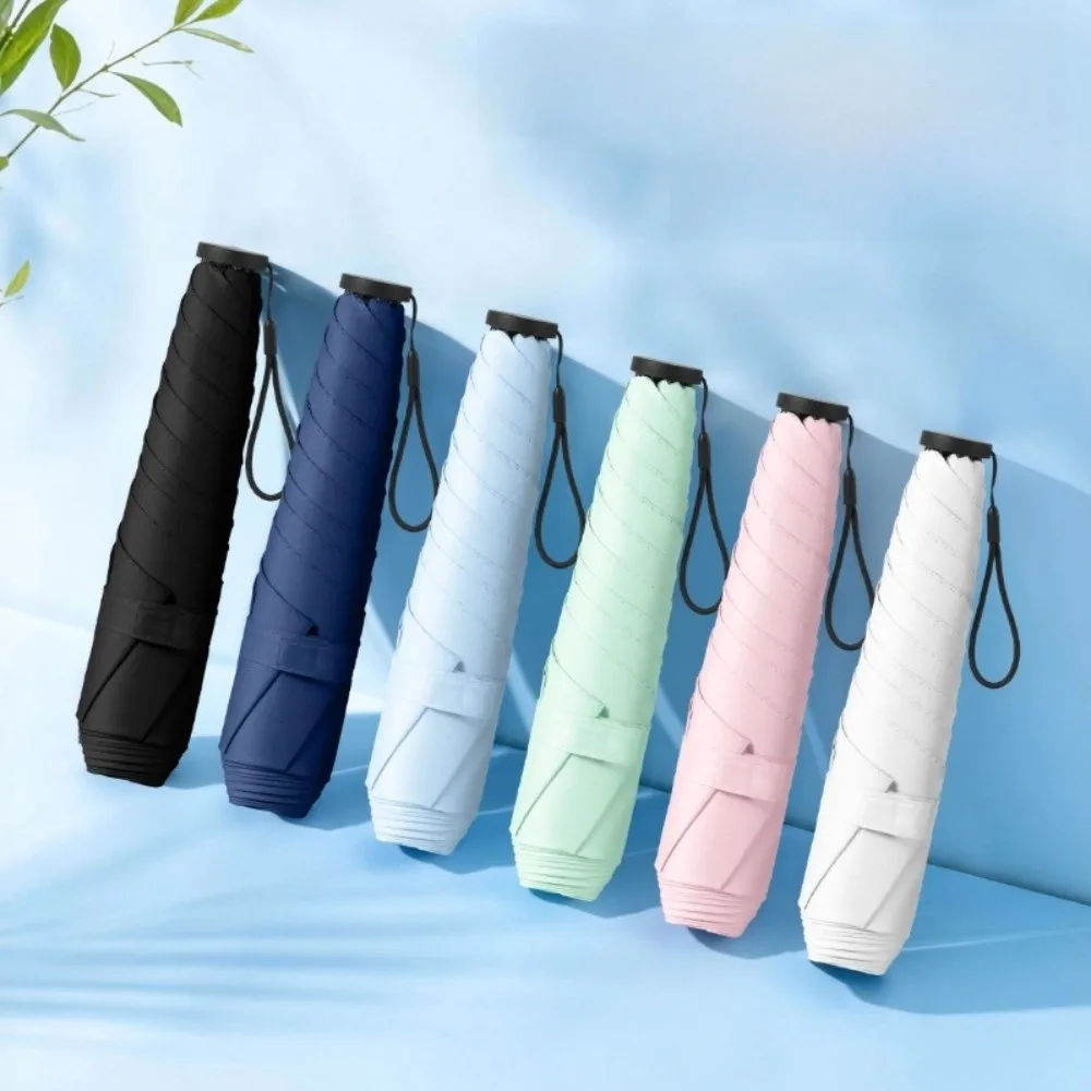 Foldable Manual Sun Umbrella 6-Bone Frame Sun Protection Dual-Purpose Umbrella UV Protection Ultra-Light Pencil Umbrella