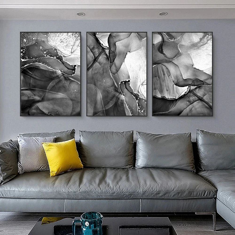 

Modern Gray Black and White Marble Canvas Painting Wall Art Print Abstract Posters And Prints Nordic Wall Pictures Bedroom Decor
