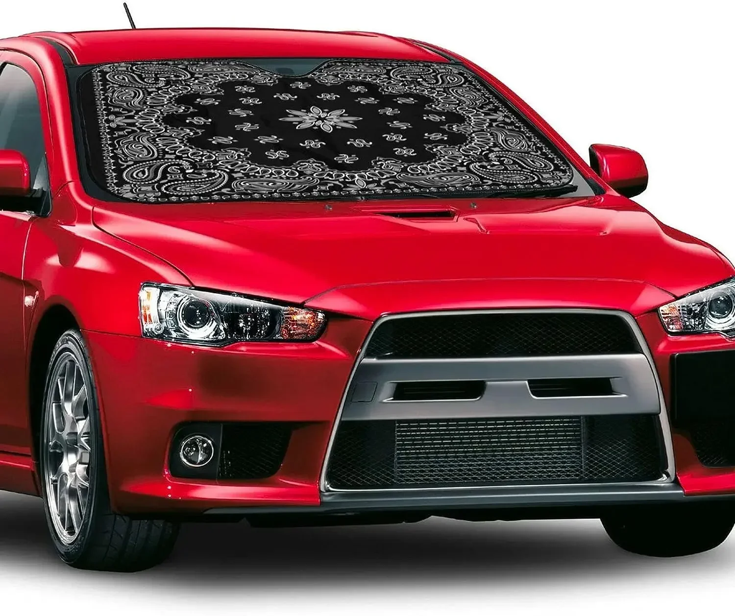 Guarda-sol para parabrisas de coche con patrón de Bandana negra, guarda-sol para janela delantera para la mayoría de los sedanes, blo