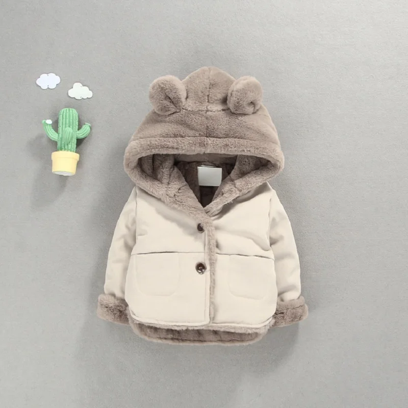 OLEKID Autumn Winter Baby Fleece Jacket Cartoon Hooded Plus Velvet Infant Boys Coat Newborn Baby Girls Outerwear Toddler Parka