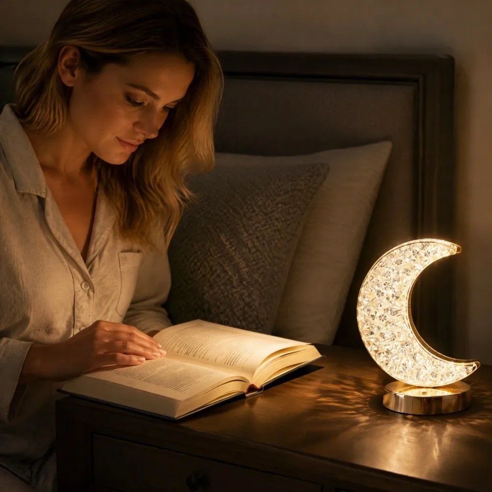 Cute USB Rechargeable Crescent Moon Table Lamp Touch Control Rechargeable Touch Lamp Moon Shape Night Light Living Room Decor