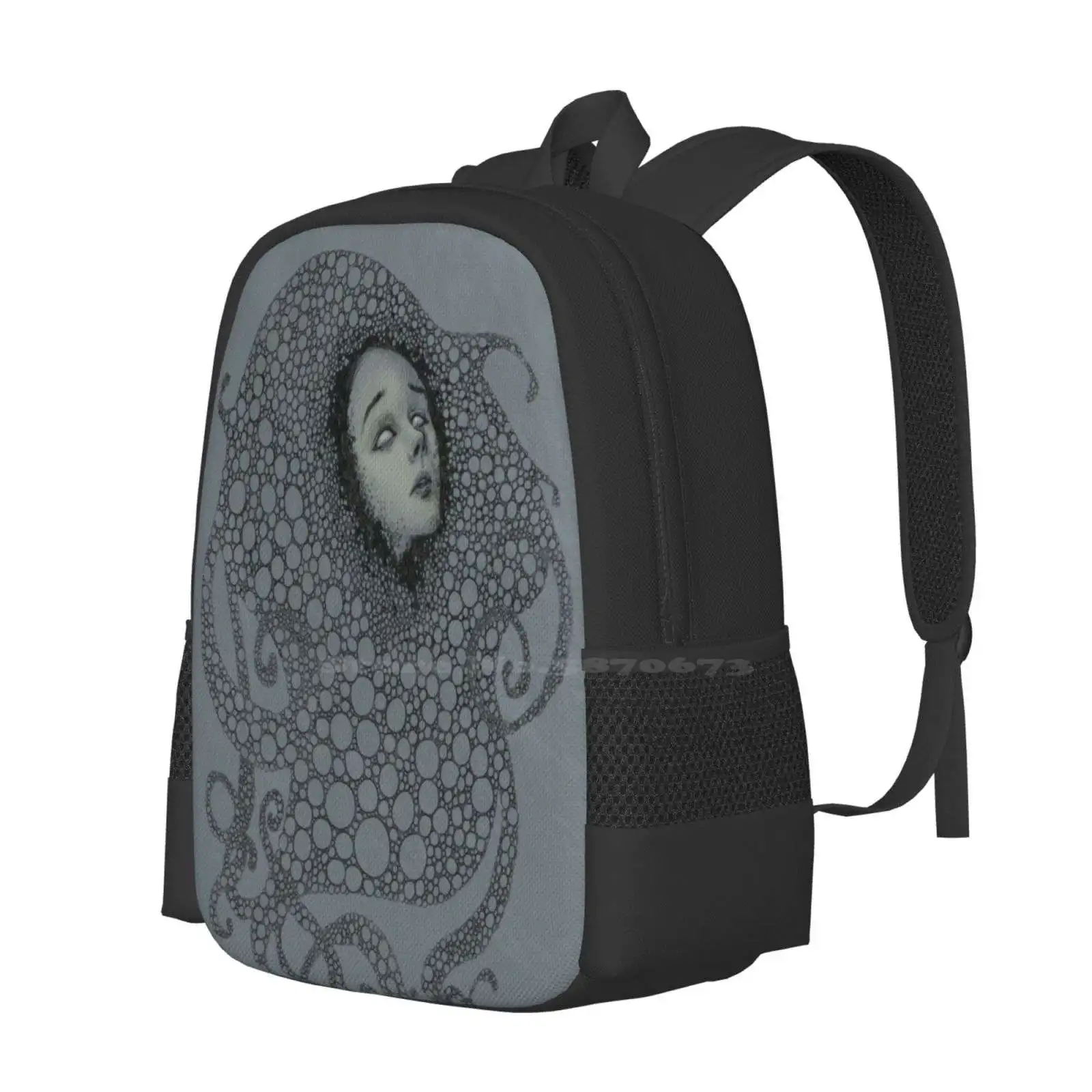 Breathe I Hot Sale Schoolbag Backpack Fashion Bags Woman Stare Pencil Sketch Circles Spheres Pattern Nature Head Face