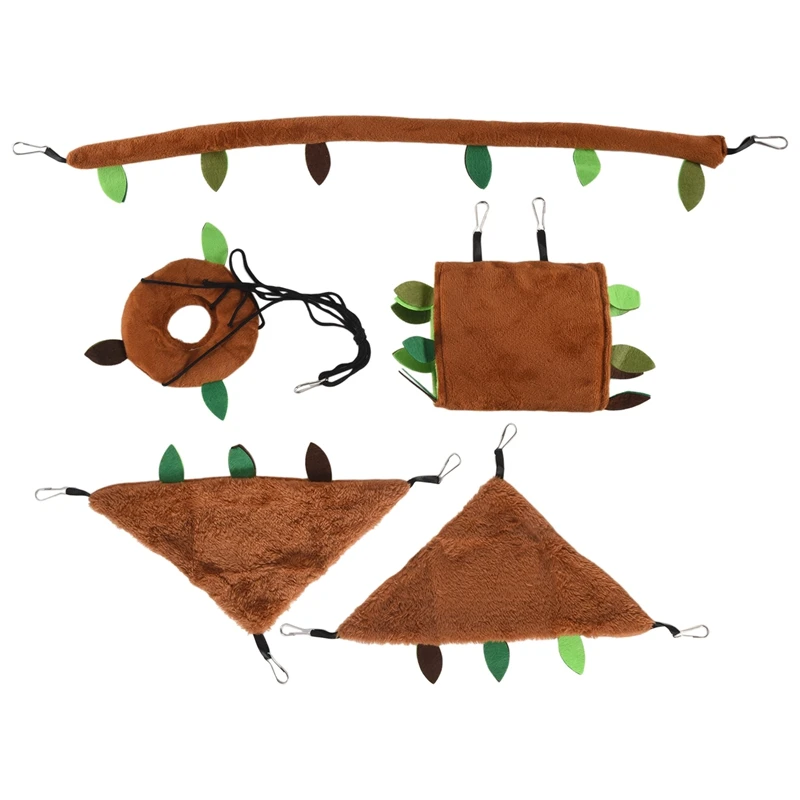 A73P-5Pcs 햄스터 설탕 글라이더 교수형 케이지 액세서리 세트 잎 나무 디자인 작은 동물 해먹 채널 로프웨이 스윙