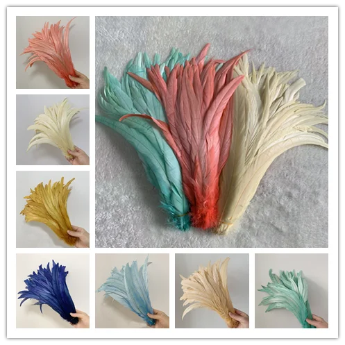 Rooster Tail Feather 100pcs/lot 25-45CM Plumes Natural Cock Mint Green Brown DIY Clothing Jewelry Accessories Stage Performance