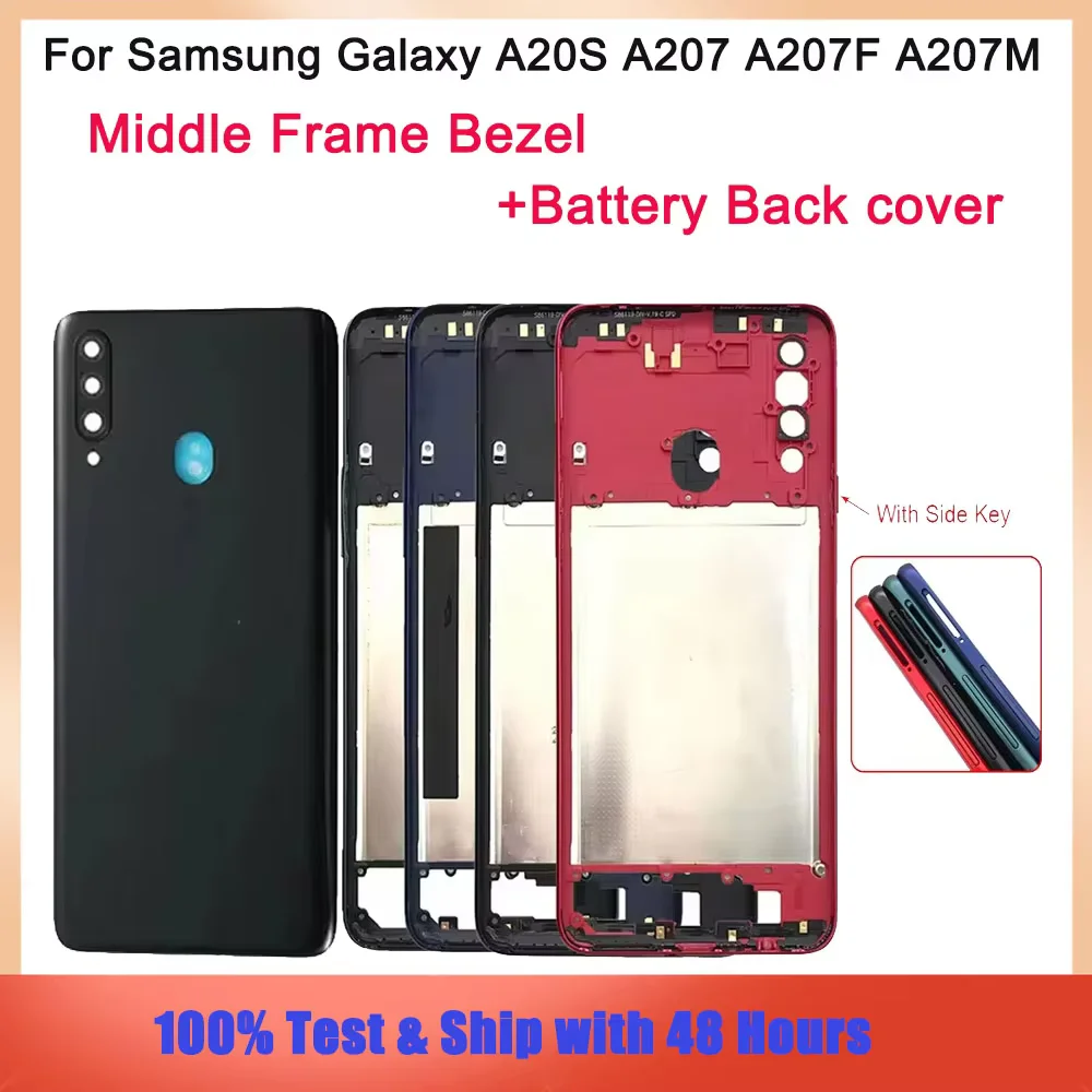 

Full Housing Middle Frame Bezel For Samsung Galaxy A20s A207 A207F A207M Battery Back Cover Rear Door Case Camera Lens Replace