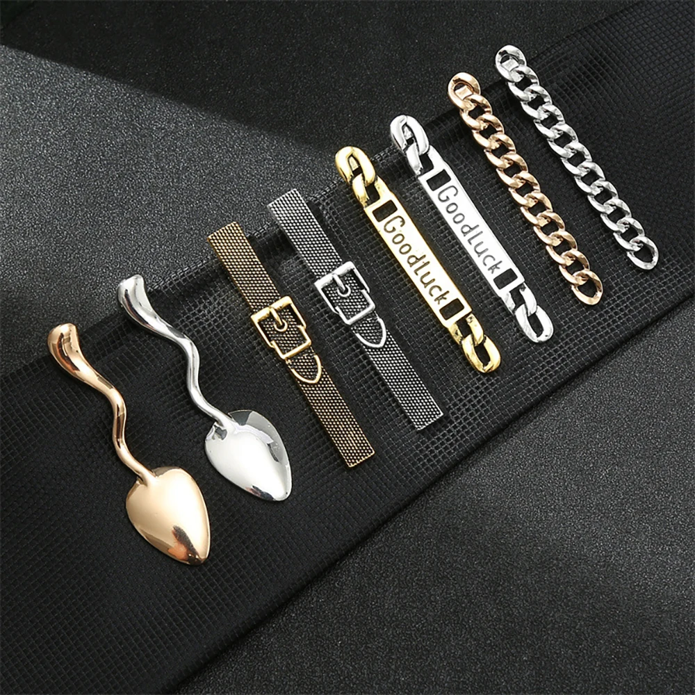 Classic Men's Metal Necktie Clip Spoon Chain Belt Wave Shape Stainless Steel Clip Pin For Party Wedding Clips Accessories Gifts