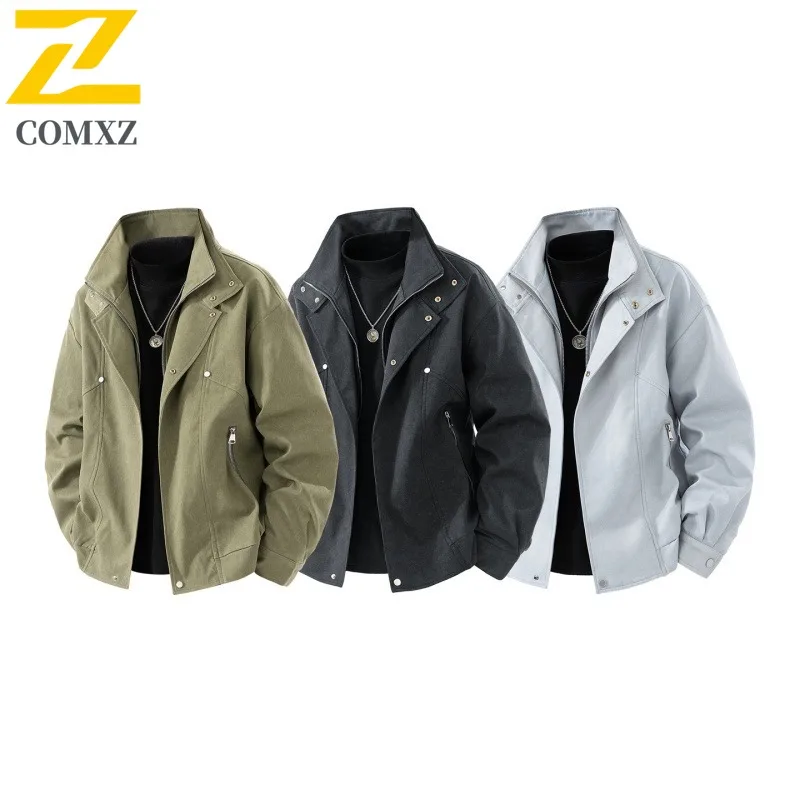 

COMXZ Мужская куртка премиум-класса с воротником-стойкой, износостойкое мотоциклетное пальто для езды на велосипеде, повседневная одежда, легкие уютные осенние куртки