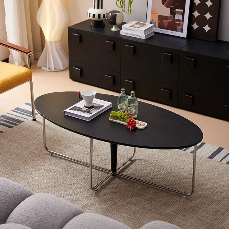 

Nordic retro coffee table oval modern simple living room household stainless steel solid wood coffee table small apartment tea t