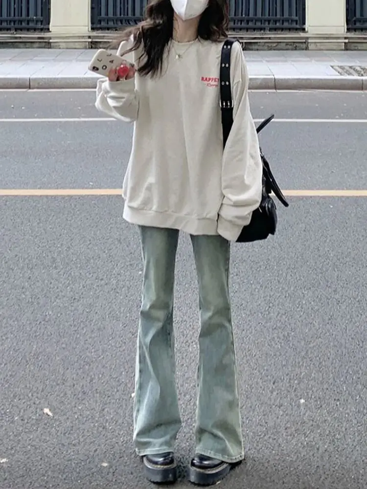 Baggy-Jeans für Damen, hohe Taille, Kordelzug, entspannt, lockere Passform, bequem, Alltagskleidung, praktisch, gemütlich, weich, lang, Palazzo-Mode