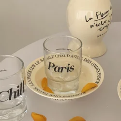 Korean Transparent Glass with Letter Retro Coffee Cup Couple Dessert Milk Tea Cup Water Glass Cute Coffee Mugs