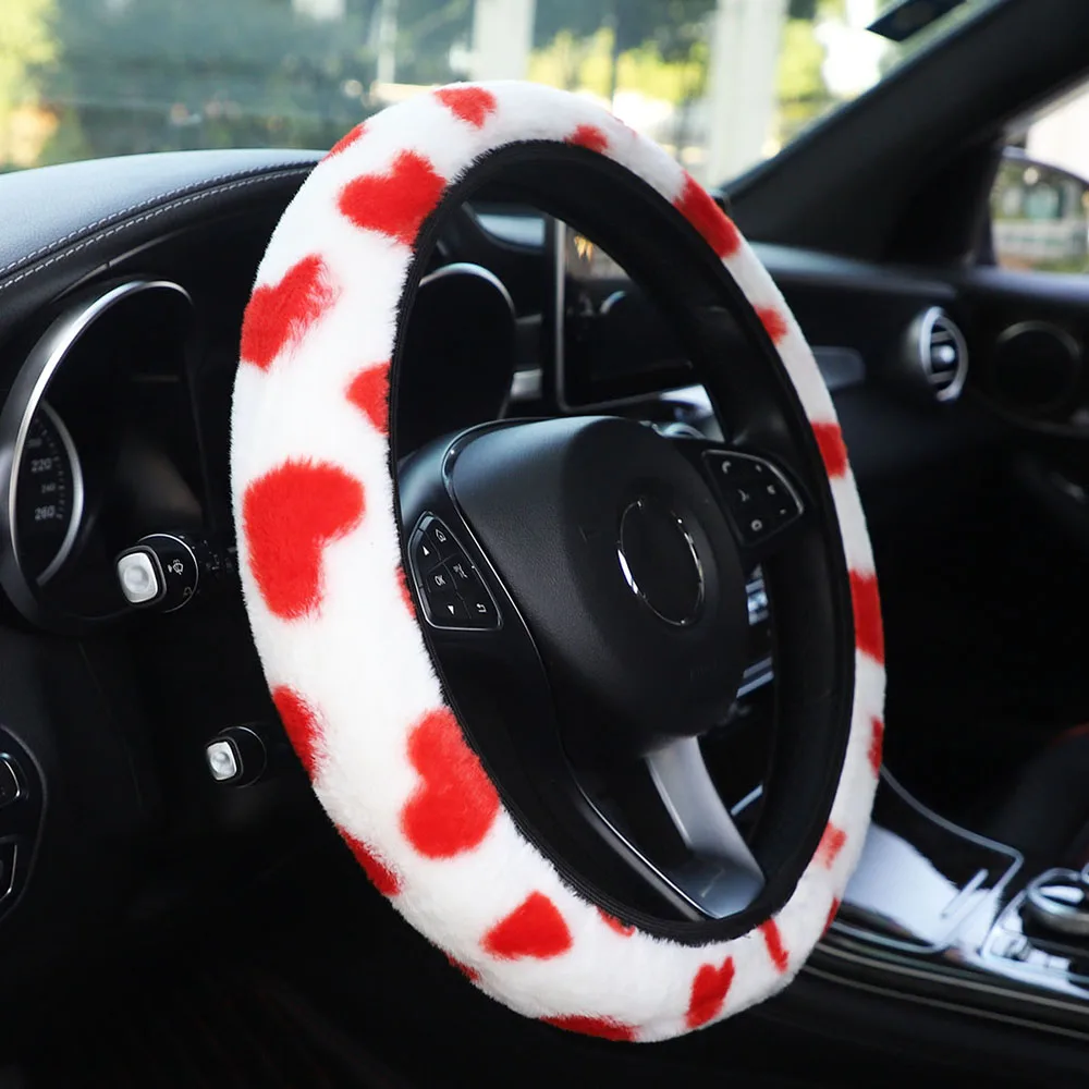 Winterwarme, handliebende, bedruckte, randlose Auto-Lenkradabdeckung für 14,5–15 Zoll Fahrzeuge – Autozubehör für Frauen – Detail 5