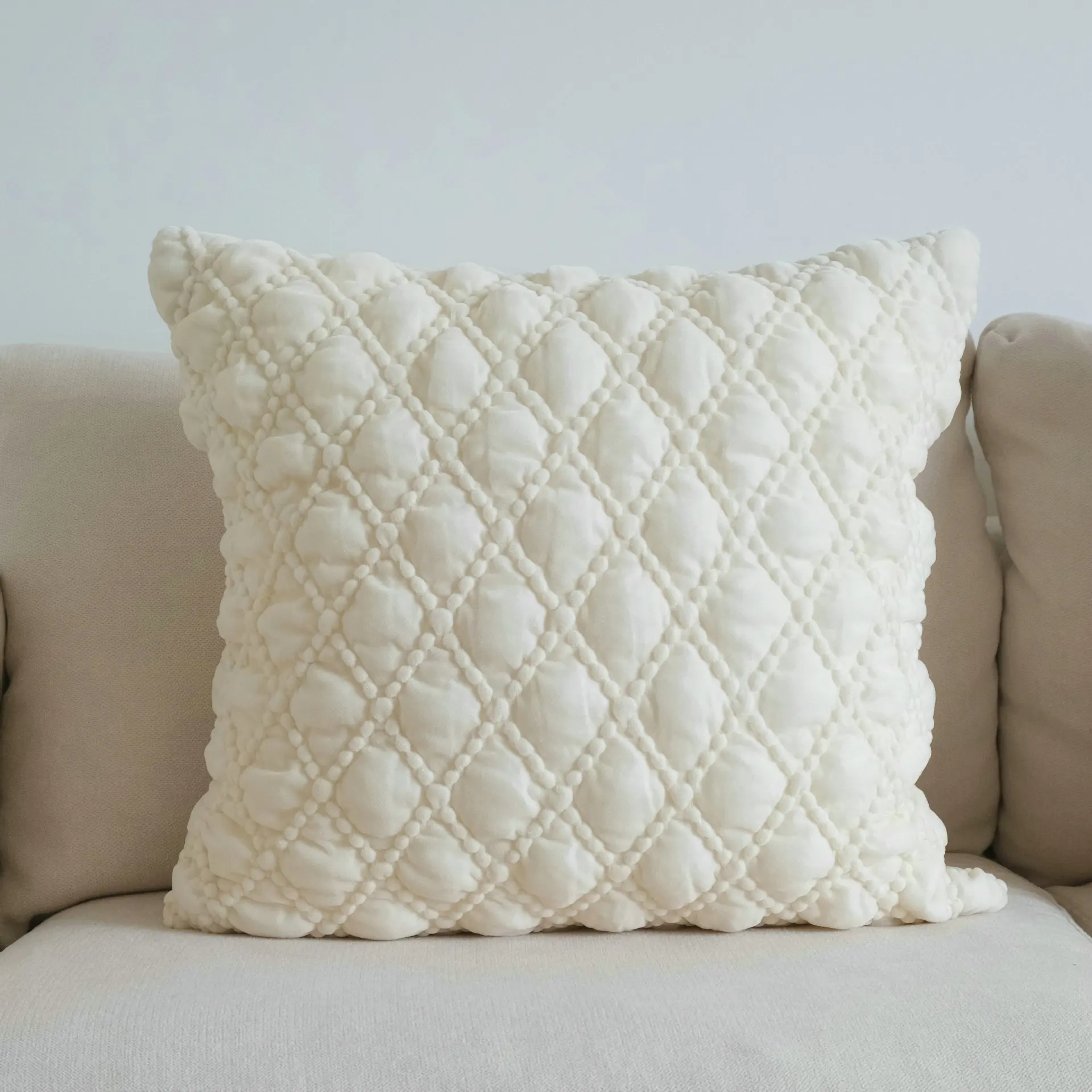 

2024 French Cream Bubble Cushion Cover Geometric Diamond Quilted Pillowcase Home Light Luxury Design Decorative Pillow Covers