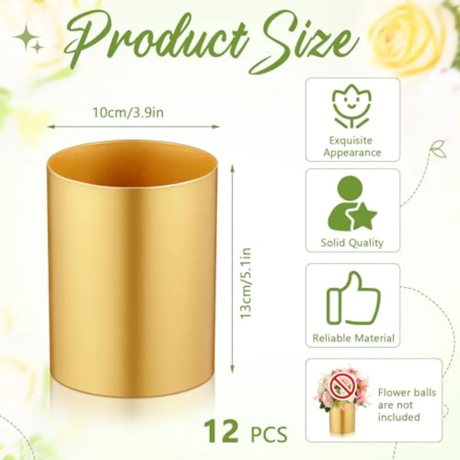 Wedding centerpieces: gold metal cylinder vases 5.1-inch tall small hurricane holders for flowers elegant gold finish durable a