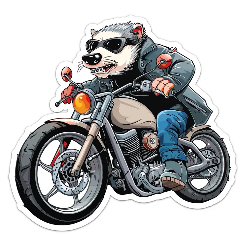 Biker Opossum Racing Animal Vinyl Car Sticker Self Adhesive Decal for Car Bumper and Toolbox Creative Car Decor