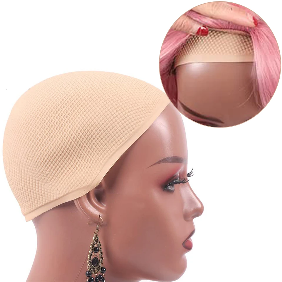 Non-Slip Silicone Wig Cap for Display Wigs On Mannequin Head, Hair Caps Wig Accessories Beige Soft Plastic Hair Caps