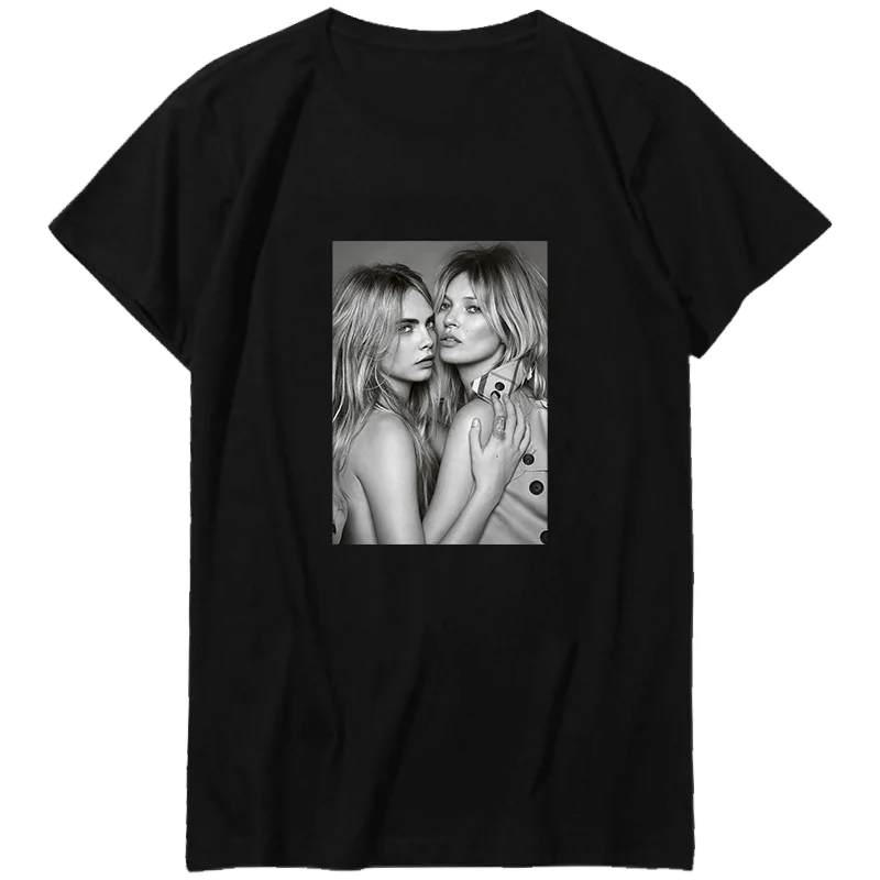 

Kate Moss Cara Delevingne Oversized T Shirt Classic Unisex Graphic T Shirts Cotton Short Sleeve t-shirts Summer Men Clothing