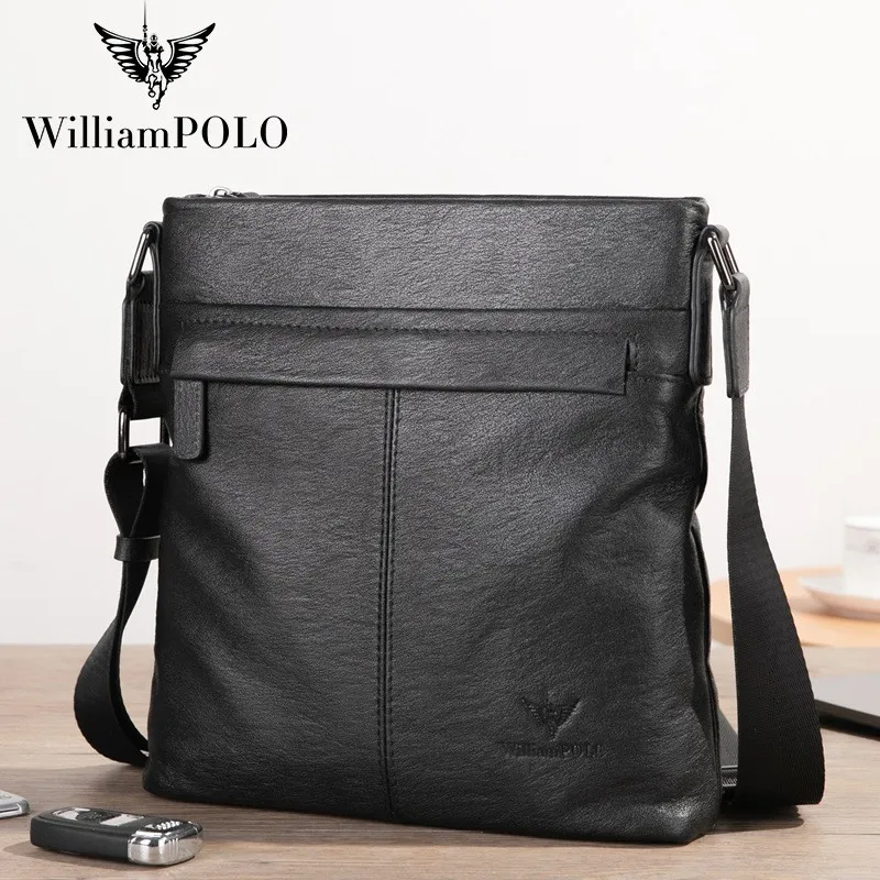 WilliamPolo Men Tote Bags Cow Leather Famous Brand 2024 Fashion Men Messenger Bag Male Cross Body Shoulder Business Bags For Men